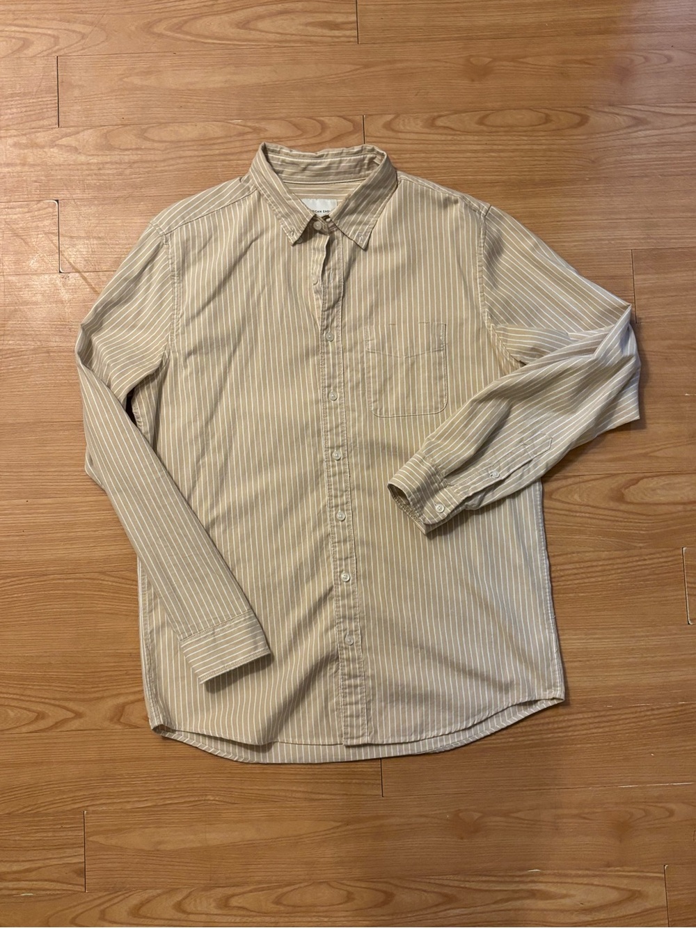 American Eagle Outfitters Tan and White Striped Button-Up Shirt